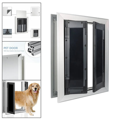 Dogs Door with Flap Heavy Duty Doors Large Aluminum Pet Door Energy Efficient Durable for Exterior Outdoor Indoor Wall Door