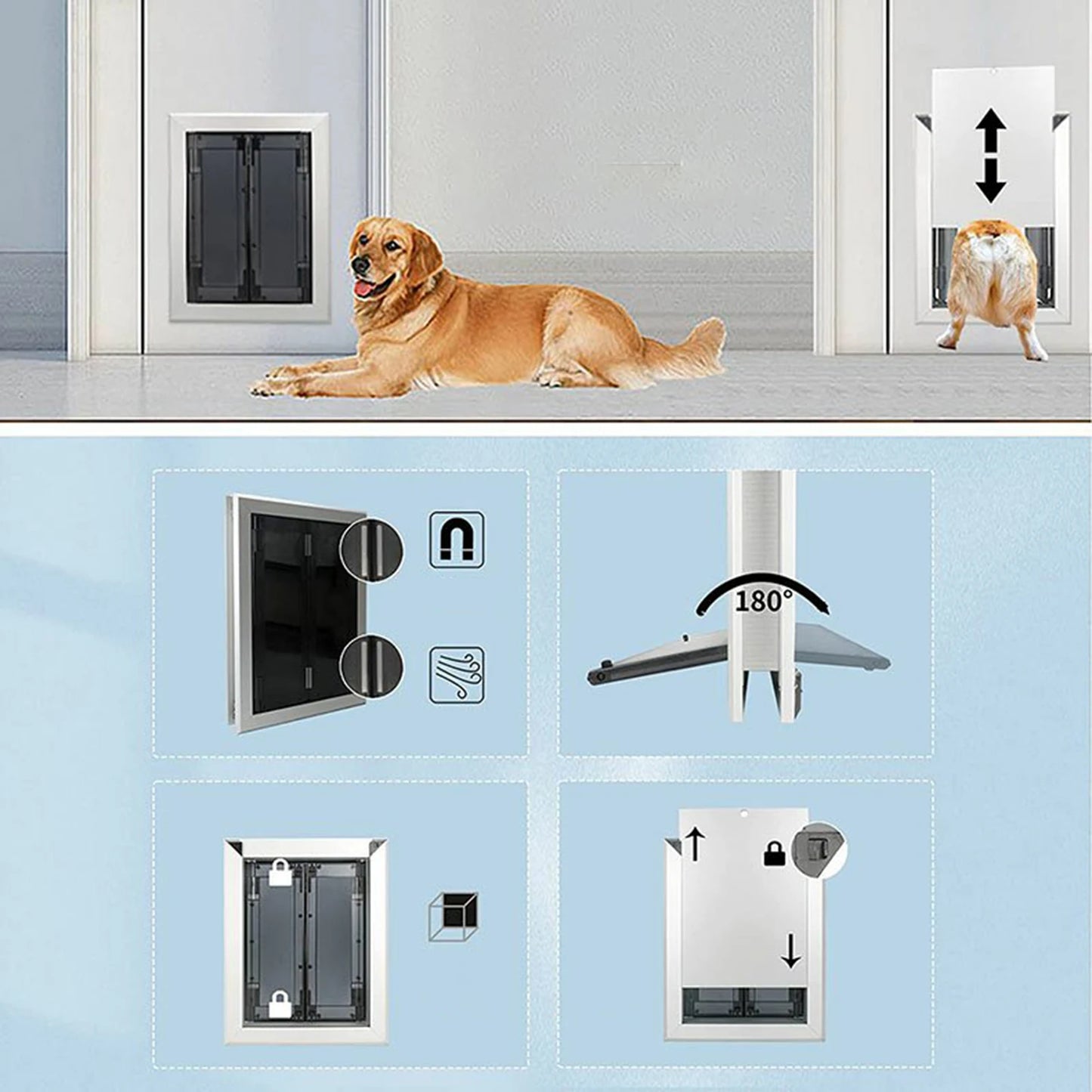 Dogs Door with Flap Heavy Duty Doors Large Aluminum Pet Door Energy Efficient Durable for Exterior Outdoor Indoor Wall Door