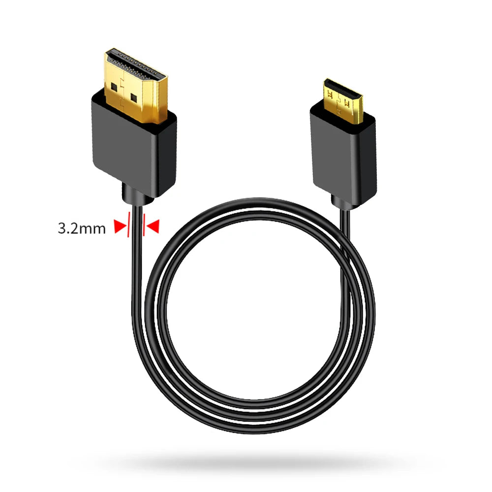Portable UHD Cable 2.0 4K@60Hz 19+1Core OD3.2mm Ultra-thin Mini/Micro HDMI-compatible Cord for PC Camera DV Tablet HDTV Monitor