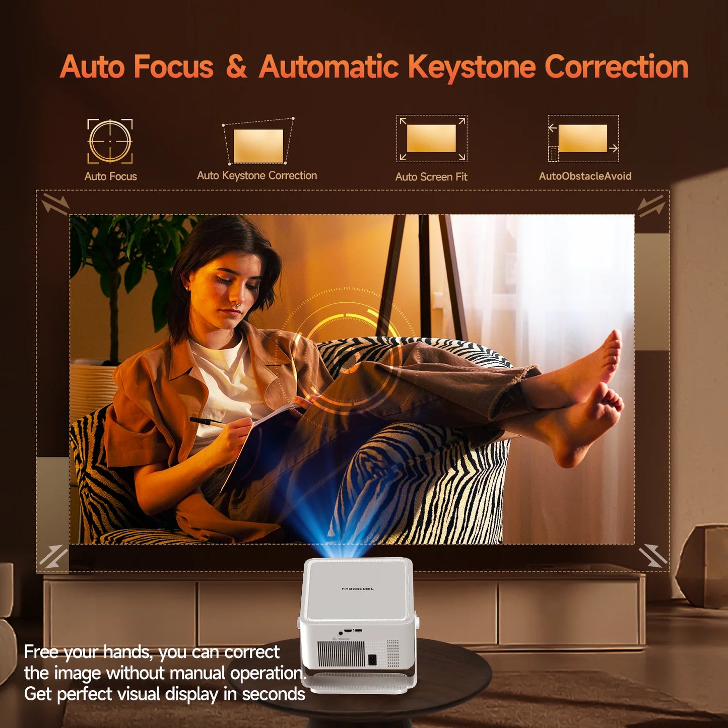 Magcubic HY450MAX 1100ANSI Android 14 Portable Outdoor Projector 1080P Auto Focus 8K Support WIFI6 Beam Mini Projector
