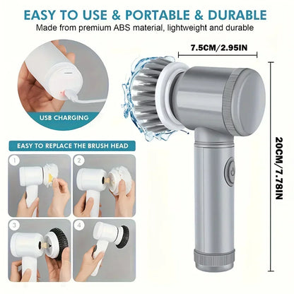 Electric Spin Scrubber Cordless Spin Scrubber with 5 Replaceable Brush Heads Electric Cleaning Brush Cleaning Tools