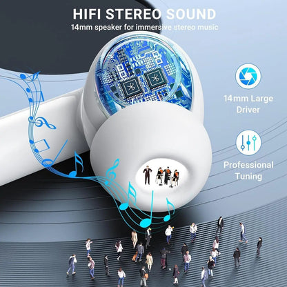 Portable Wireless Audio Headset Bluetooth 5.4 Earphones 3D Stereo Wireless EarBuds with USB-C Charging Case Sports, Audio Calls