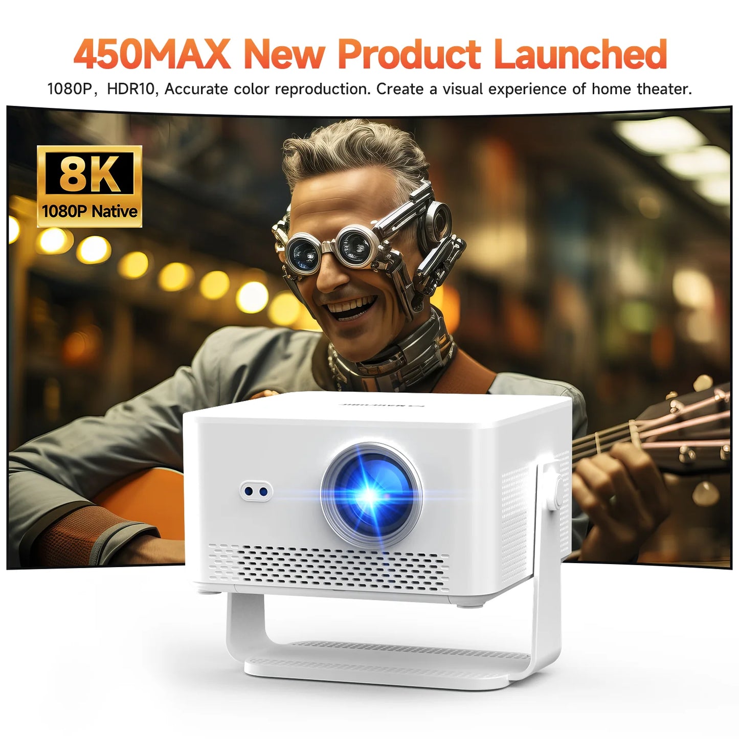 Magcubic HY450MAX 1100ANSI Android 14 Portable Outdoor Projector 1080P Auto Focus 8K Support WIFI6 Beam Mini Projector
