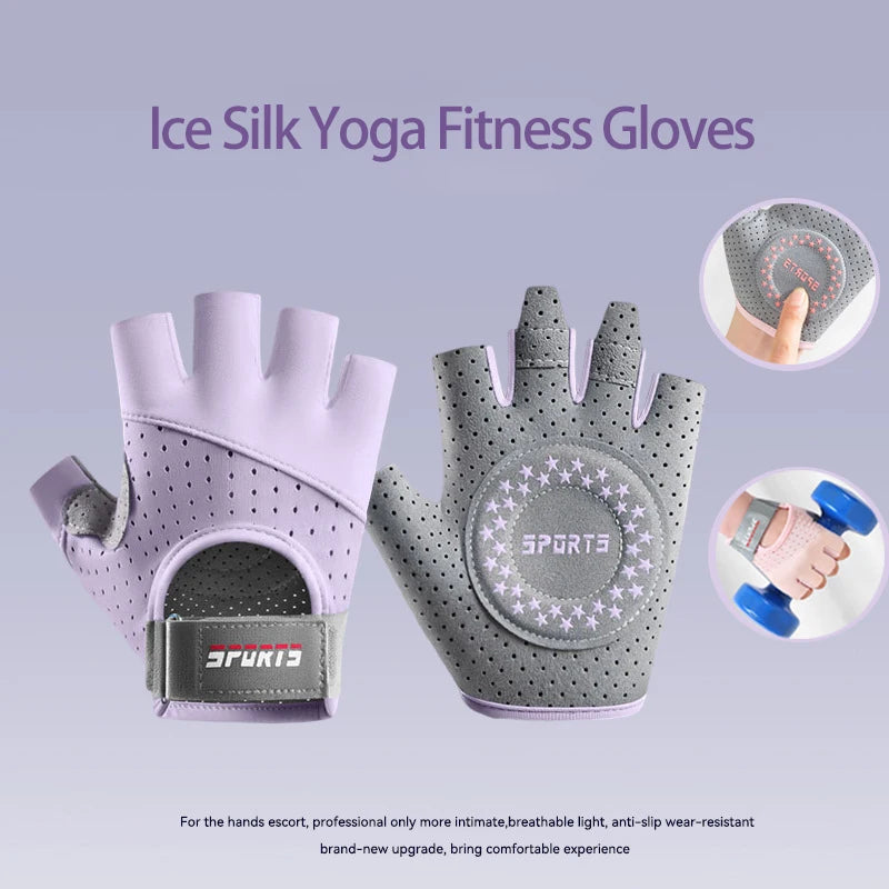 Fitness Yoga Gloves for Men Women Gym Hiking Summer Ice Silk Breathable Gloves Cycling Anti Slip Exercise Weightlifting Gloves