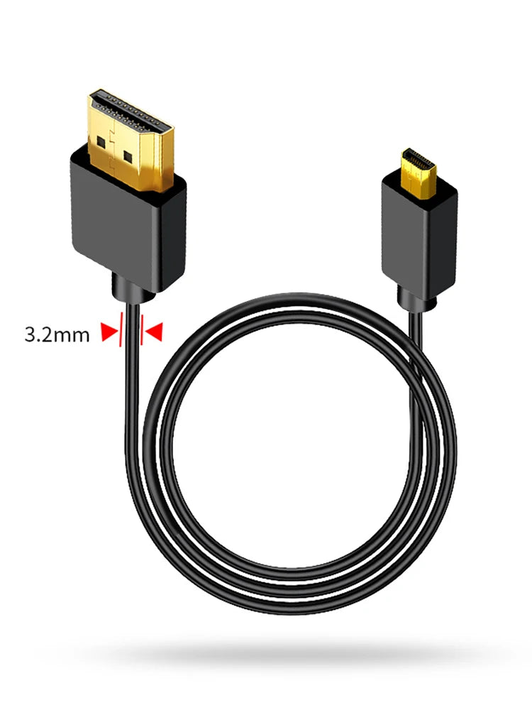 Portable UHD Cable 2.0 4K@60Hz 19+1Core OD3.2mm Ultra-thin Mini/Micro HDMI-compatible Cord for PC Camera DV Tablet HDTV Monitor