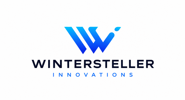 Wintersteller Innovations logo featuring blue W icon on white background for modern technology and ecommerce brand identity